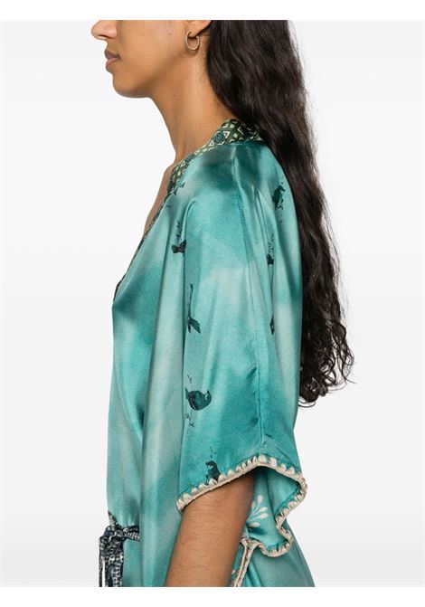 Kaftano in seta stampata turchese PIERRE LOUIS MASCIA | ALOE/S-KL12428515004/101